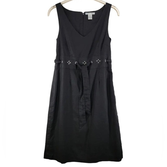 NWT Jillian Jones Black Linen Sleeveless Studded Waist Tie Dress - Picture 2 of 16